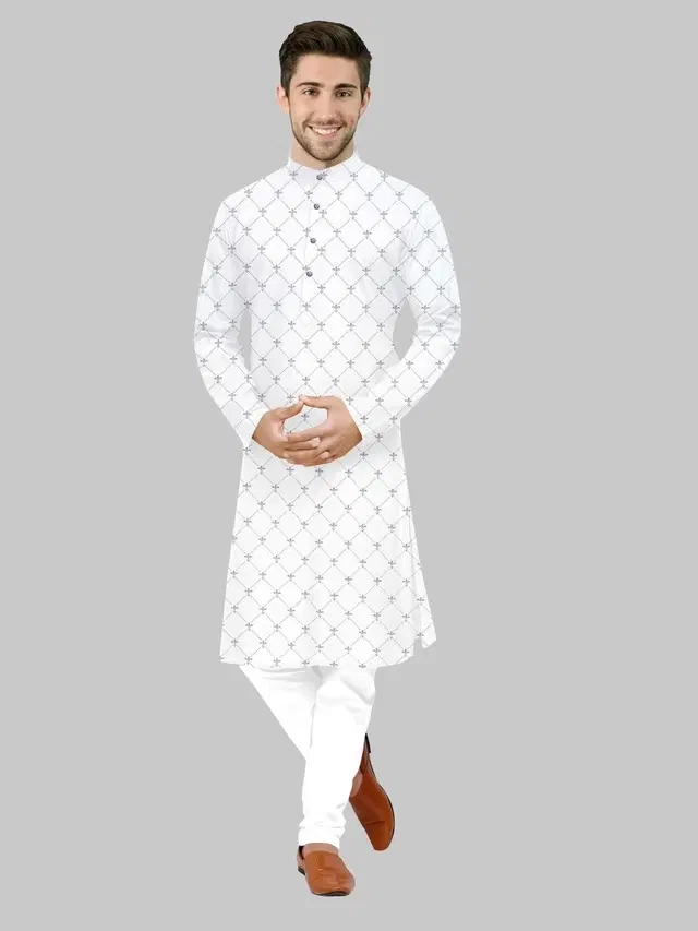 Cotton Kurta for Men (White, XL)