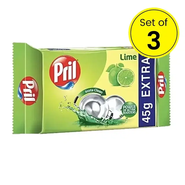 Pril Lime Dishwash Bar 3X(65 g + 45 g Extra) (Pack of 3)