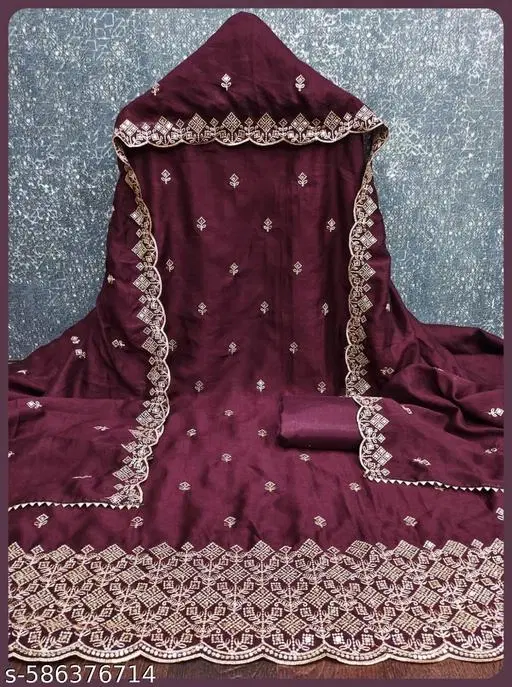 Embroidered Pakistani Suits for Women (Cherry, 6.05 meter (M)