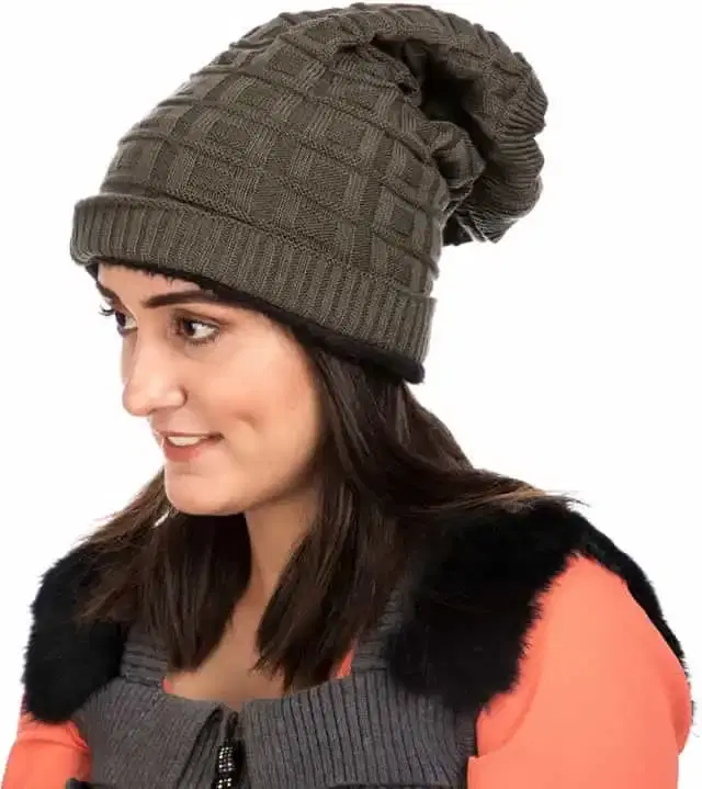 Women Woolen Fur Cap (Beige, Free Size) (BM016)