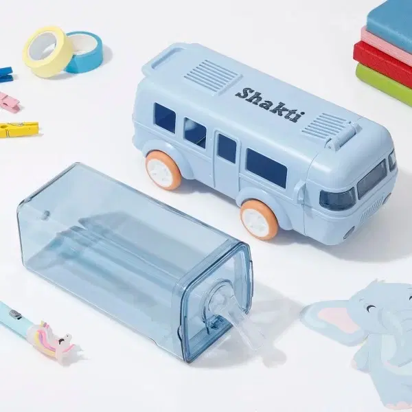 Plastic Bus Shape Sipper Bottle for Kids, Multicolor (1000 ml)