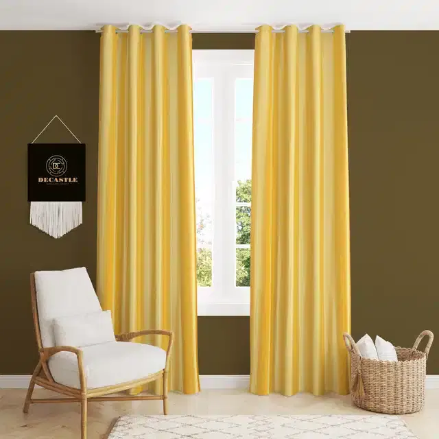 Polyester Curtains for Window & Door, Yellow, 5 feet, Pack of 2