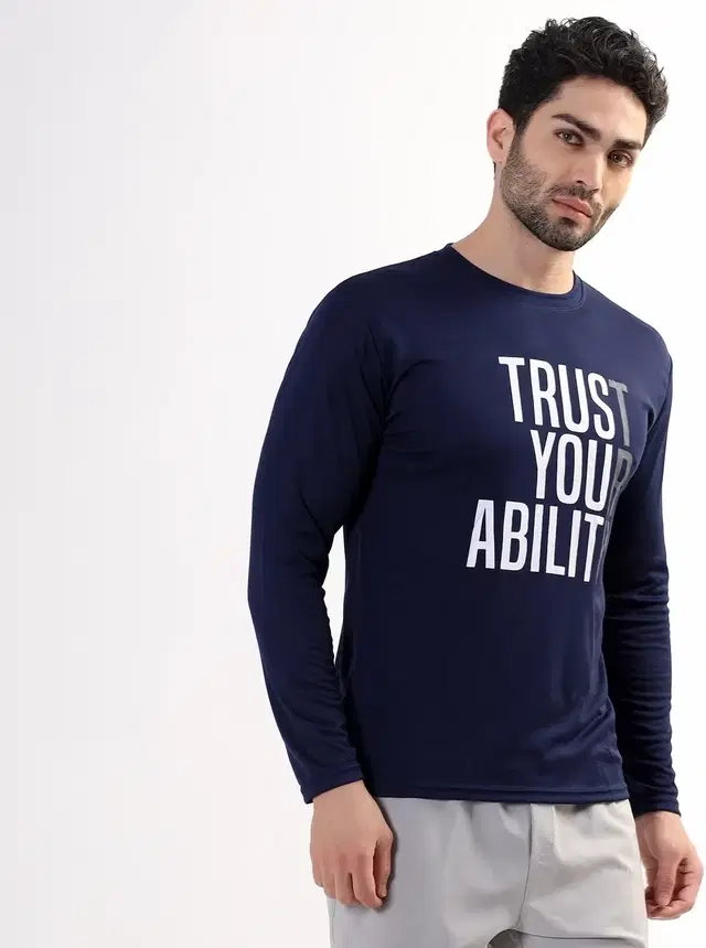 Round Neck T-Shirt for Men (Navy Blue, M)