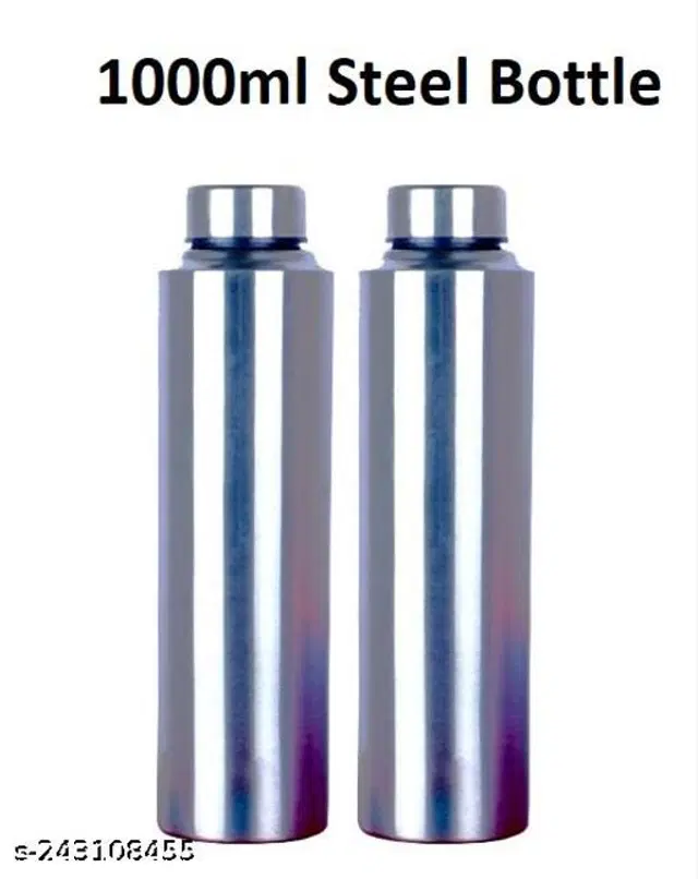 Stainless Steel Water Bottle, Silver, 1000 ml, Pack of 2