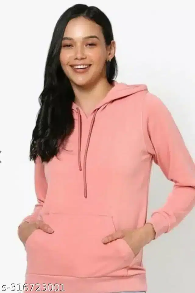 Fleece Full Sleeves Hooded Sweatshirt for Women (Pink, M)