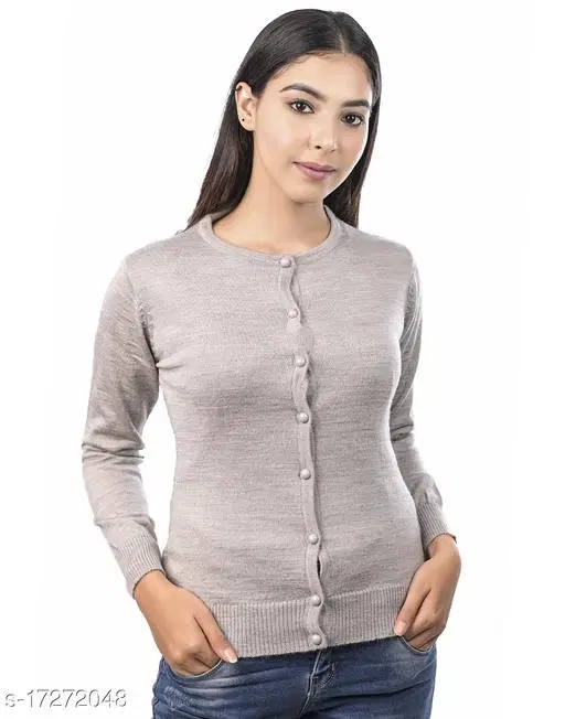 Acrylic Solid Sweater for Women (Grey, L)