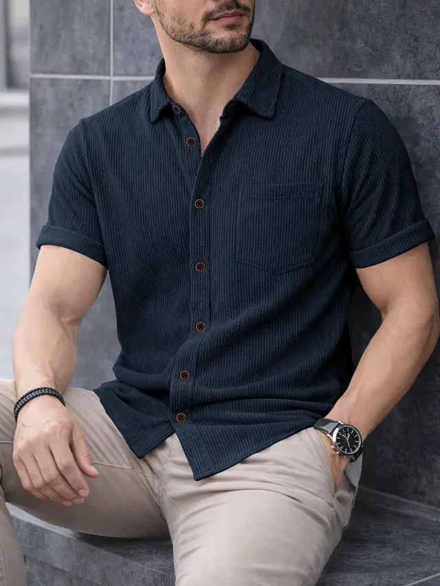 Solid Shirt for Men (Navy Blue, S)