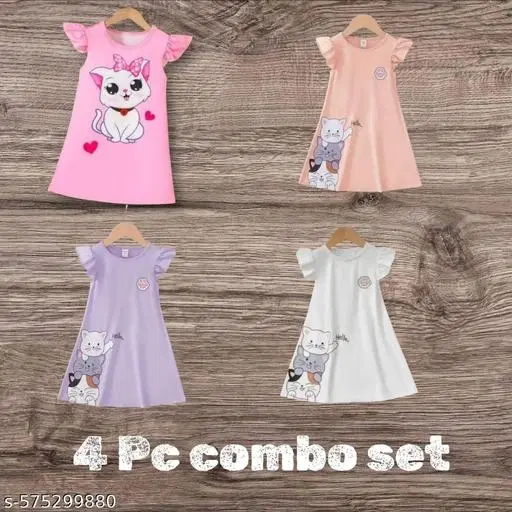 Hosiery Cotton Printed Frock for Girls, Multicolor (0-3 Months)