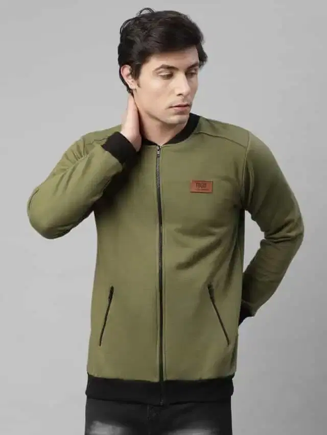 Rigo Men's Fleece Bomber Jacket (Olive Green, M)