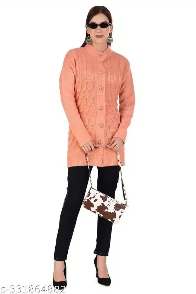 Acrylic Sweater for Women (Peach, M)