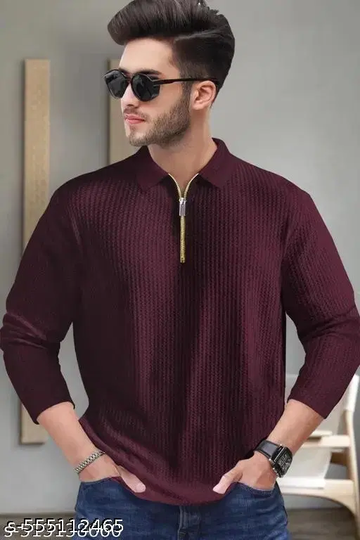 Cotton Blend T-shirt for Men, Maroon (L)