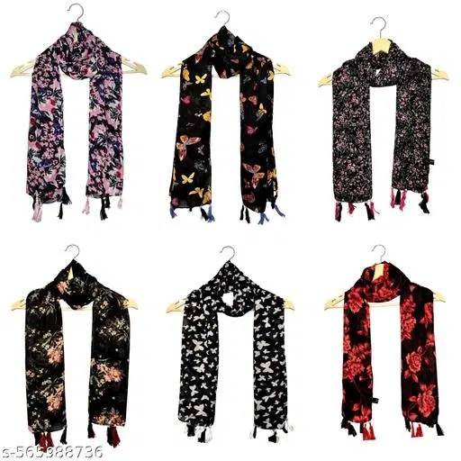 Chiffon Scarves for Women, Multicolor, Pack of 6