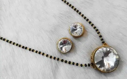 Alloy Mangalsutra With Earring for Women, Black