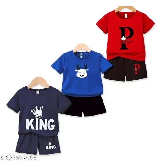 Cotton Blend Printed Clothing Set for Boys, Multicolour, Pack Of 3 (0-1 Months)