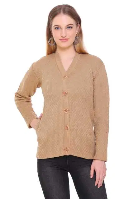 Elegant Women Honeycomb Knitted Woolen Cardigan & Sweaters (Camel, Free Size) (R111)