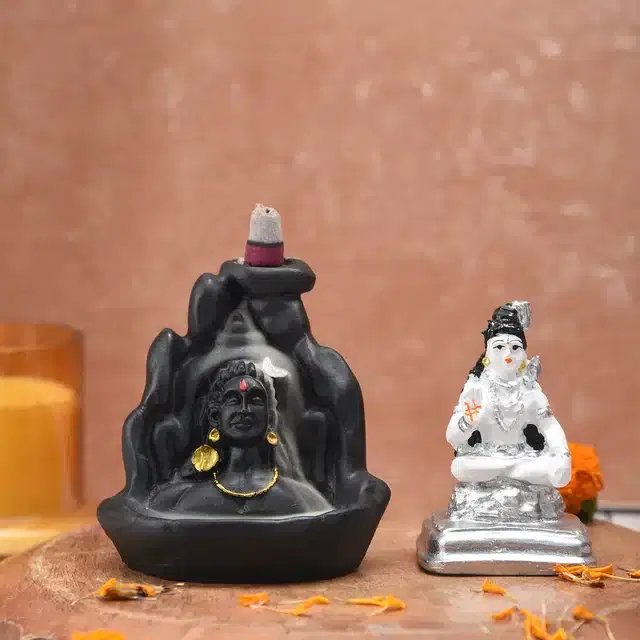 Adiyogi Fountain Diffuser With Lord Shiva Idol, Multicolor, 4 inches, Set of 2