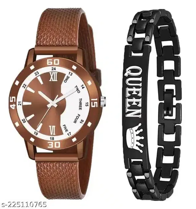 Analog Watch with Bracelet for Women, Set of 2 (Multicolor)