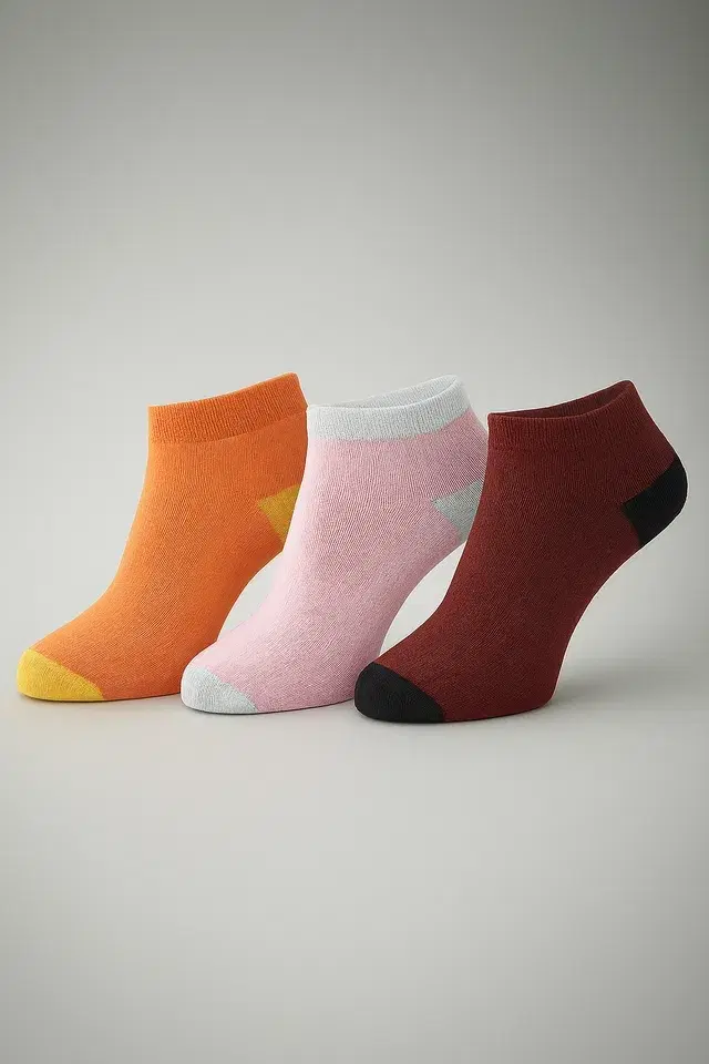 Cotton Solid Socks for Women, Multicolor Pack of 3
