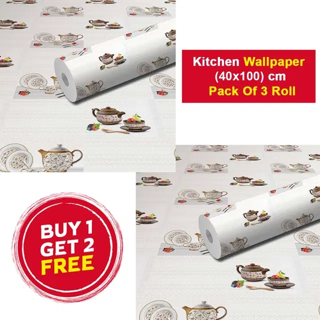 Vinyl Wallpaper for Kitchen Wall, Multicolor, 100x40 cm, Pack of 3