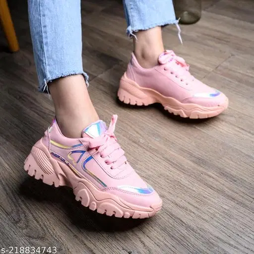 Solid Mesh Sneakers for Girls (Pink, 14-15 Years)