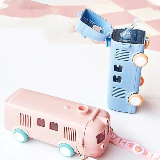 Plastic Bus Shape Sipper Bottle for Kids, Multicolor (1000 ml)