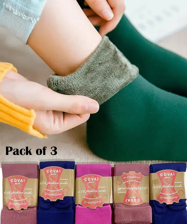 Woolen Solid Socks for Women, Set of 3 (Multicolor)