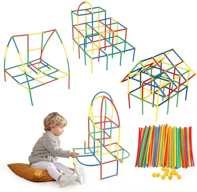Plastic Educational Straw 400 Pcs Assembly Blocks Toy Set for Kids, Multicolor