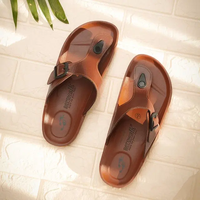 aerowalk Flip Flops for Men (Tan, 6)