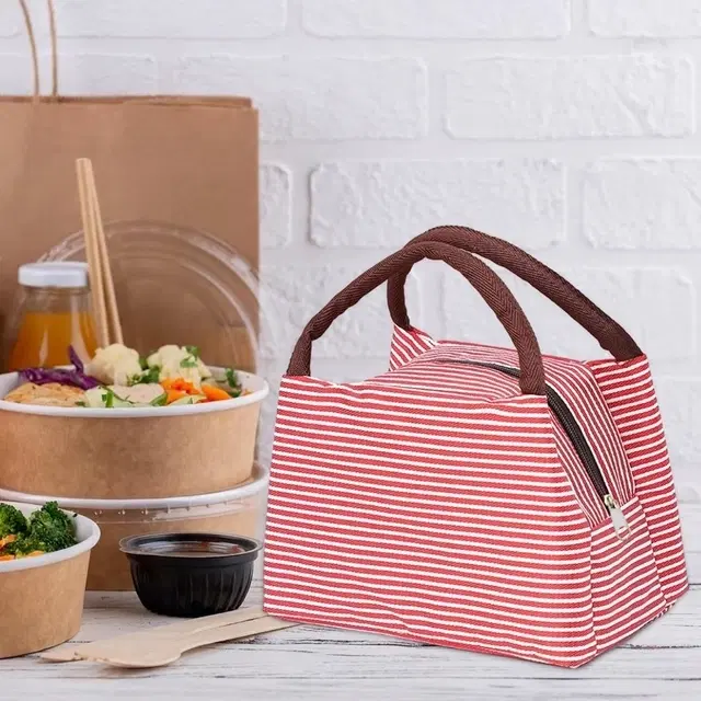 Red Stripe Insulated thermal Lunch Bag