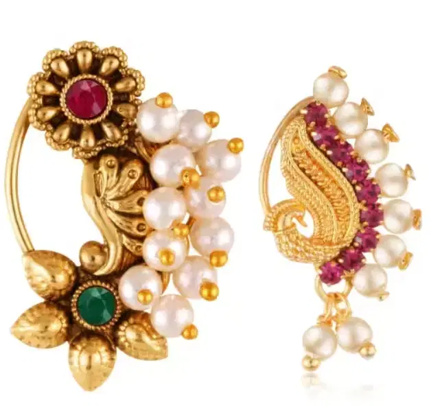 Gold Plated Brass Nosepins for Women, Pack of 2