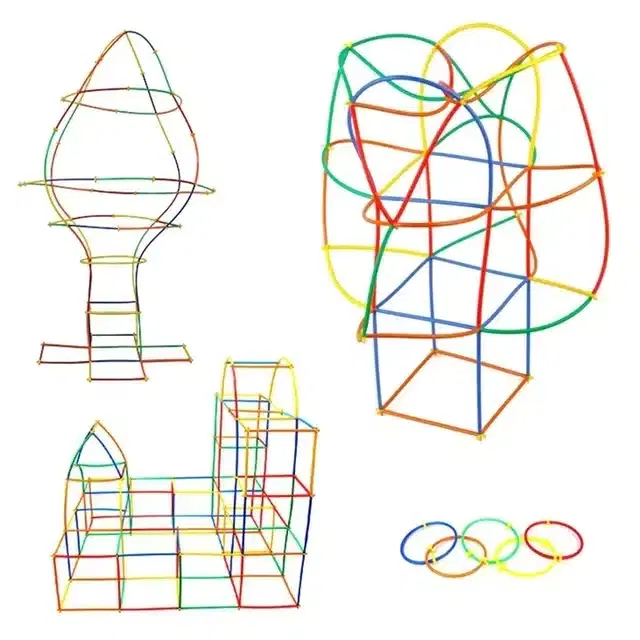 Plastic Educational Straw 200 Pcs Assembly Blocks Toy Set for Kids, Multicolor