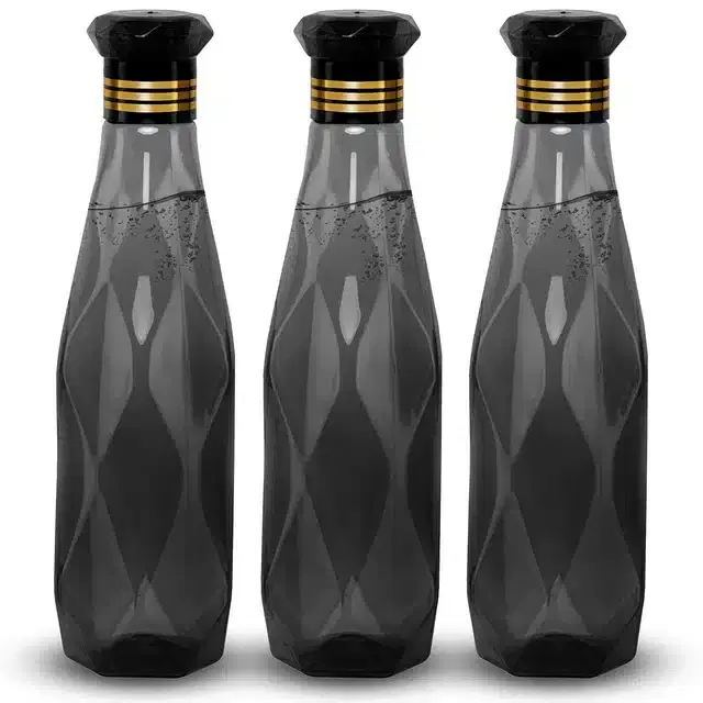Plastic Water Bottle Set, Pack of 3, 1000 ml, Black