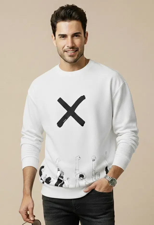 Polyester Printed T-shirt for Men, White (L)