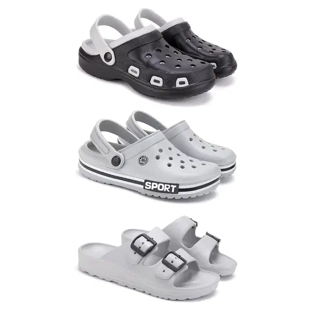 Combo of Clogs with Sliders for Men, Pack of 3 (Multicolor, 6)