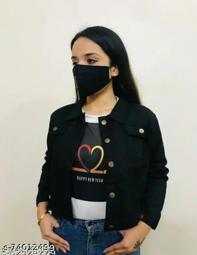 Cotton Blend Jacket for Women (Black, S)