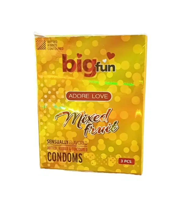 Bigfun Sensually Mixed Fruit Flavored Dotted, Ribbed & Contoured 3 Pcs Condom, Set of 1