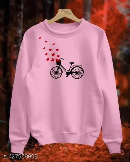 Cotton Printed Sweatshirt for Women (Pink, XS)