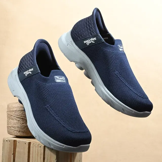 Solid Knitting Casual Shoes for Men (Blue, 6)
