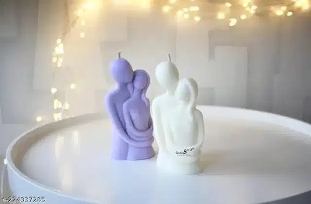 Cute Couple Shaped Candles, White & Purple, Pack of 2
