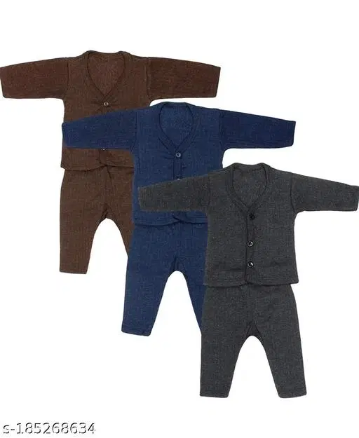 Woolen Thermal Set for Kids, Set of 3 (Multicolor, 0-3 Months)