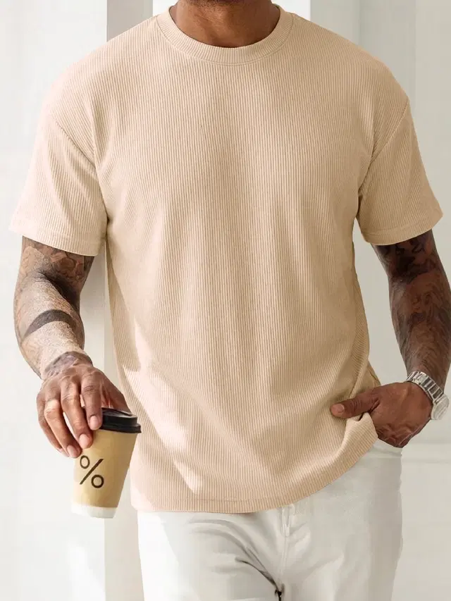 Casual T-shirt for Men (Beige, S)