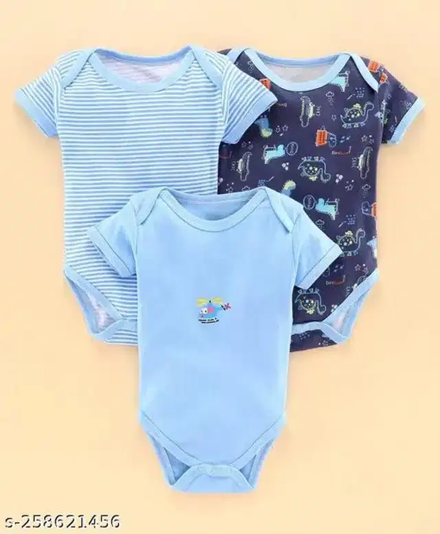 Cotton Rompers for Kids (Blue, 0-3 Months)