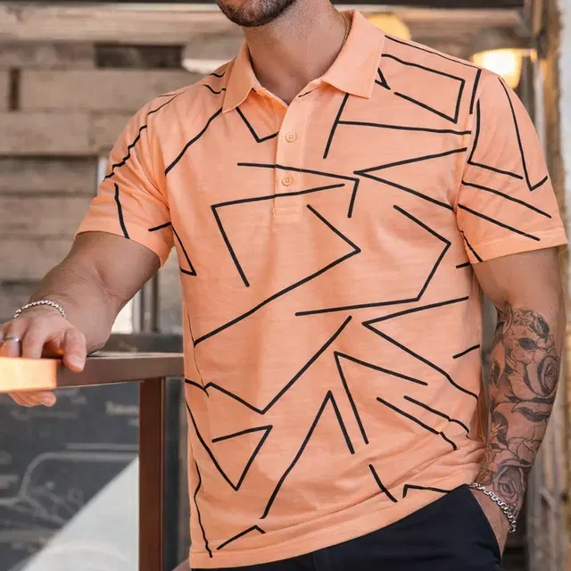 Cotton Blend Printed T-Shirt for Men, Peach (3XL)