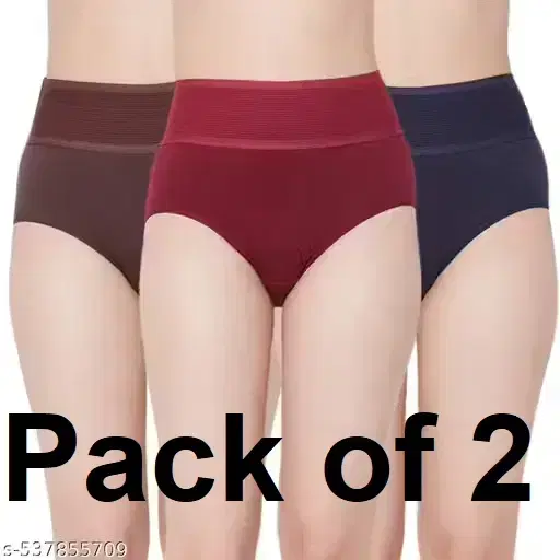 Solid Cotton Blend Briefs for Women, Assorted, Pack of 2 (S)