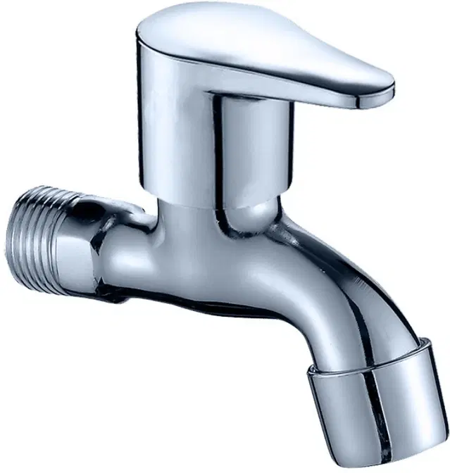 Stainless Steel Short Body Bib Cock Tap with Wall Flange, Silver, Set of 1