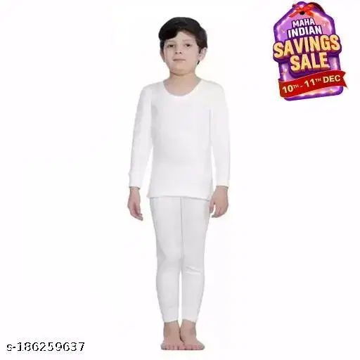 Woolen Thermal Top & Bottom Set for Kids (White, 0-3 Months)
