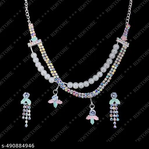 Necklace and Earrings Set for Women (White, 1)