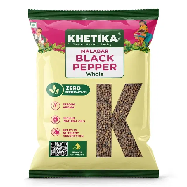 Khetika Black Pepper/Kali Mirch Whole (Malabar) 50 g