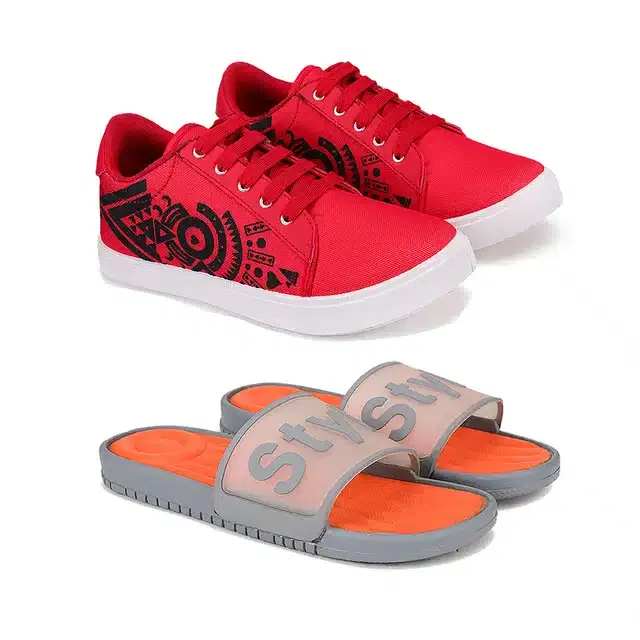 Canvas shoes with flip flop for Men, Pack Of 2 (Multicolor, 7)