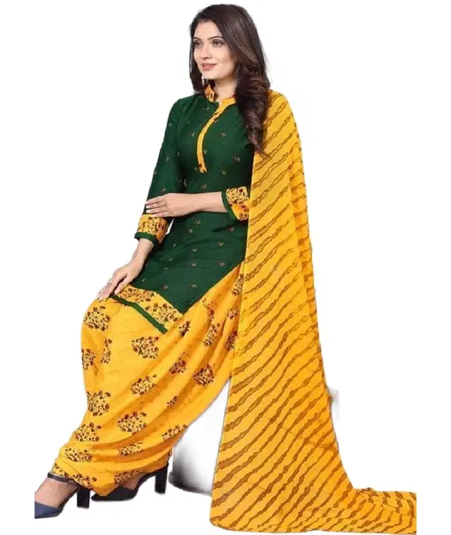 Crepe Printed Unstitched Suits Fabrics for Women (Yellow & Green, 2.25 m)